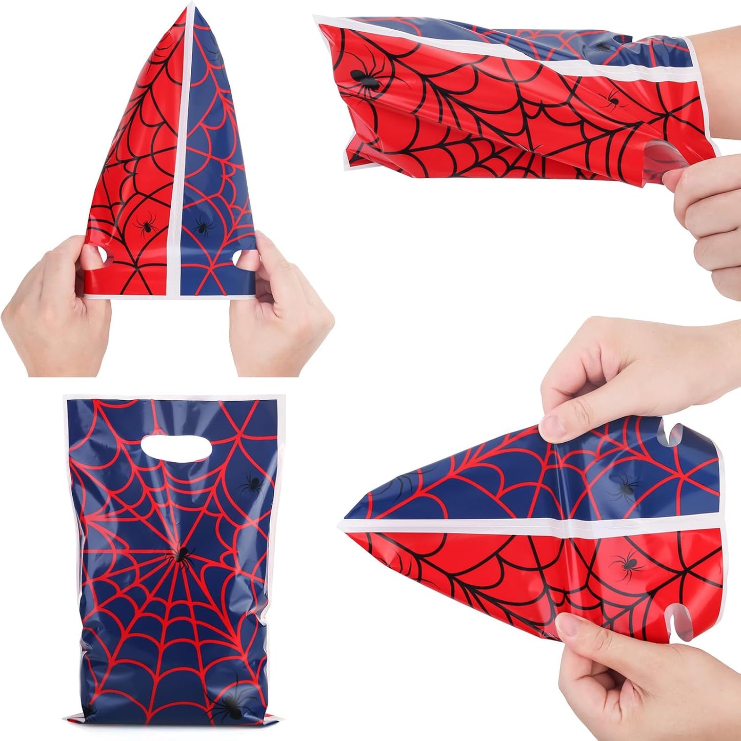Adarro 40PCS Spider Web Party Favor Bags - Red & Blue Cartoon Goodie Candy Bags for Birthdays