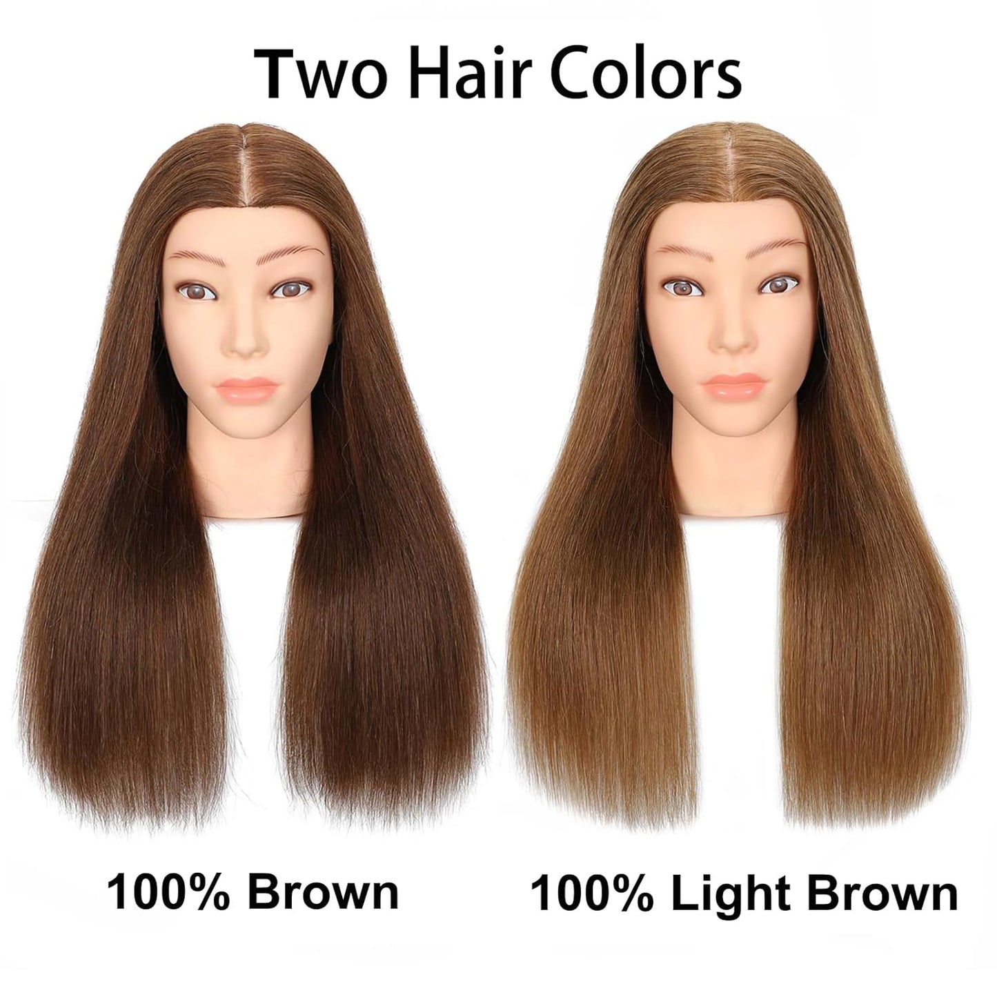 Human Hair Mannequin Head - 100% Real Hair Cosmetology Practice for Braiding & Hairstyling | Brown