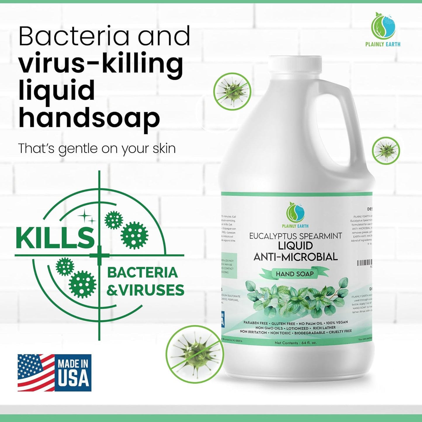AntiMicrobial Hand Soap - Eucalyptus Spearmint Liquid Refill | 64 oz, Gentle & Moisturizing Formula