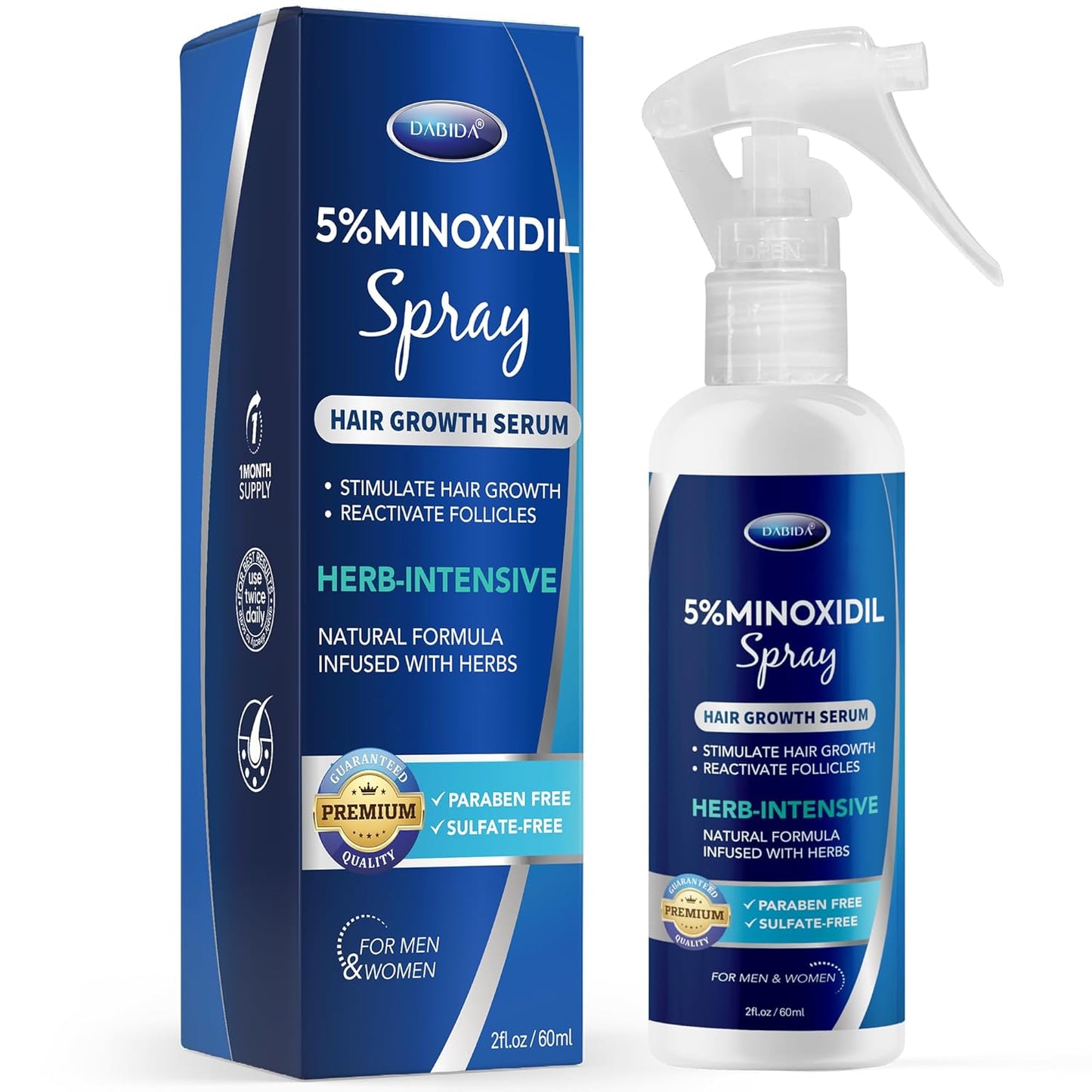 Minoxidil Hair Regrowth Spray - 5% Treatment for Women & Men | 60ml Beard & Hair Growth Solution