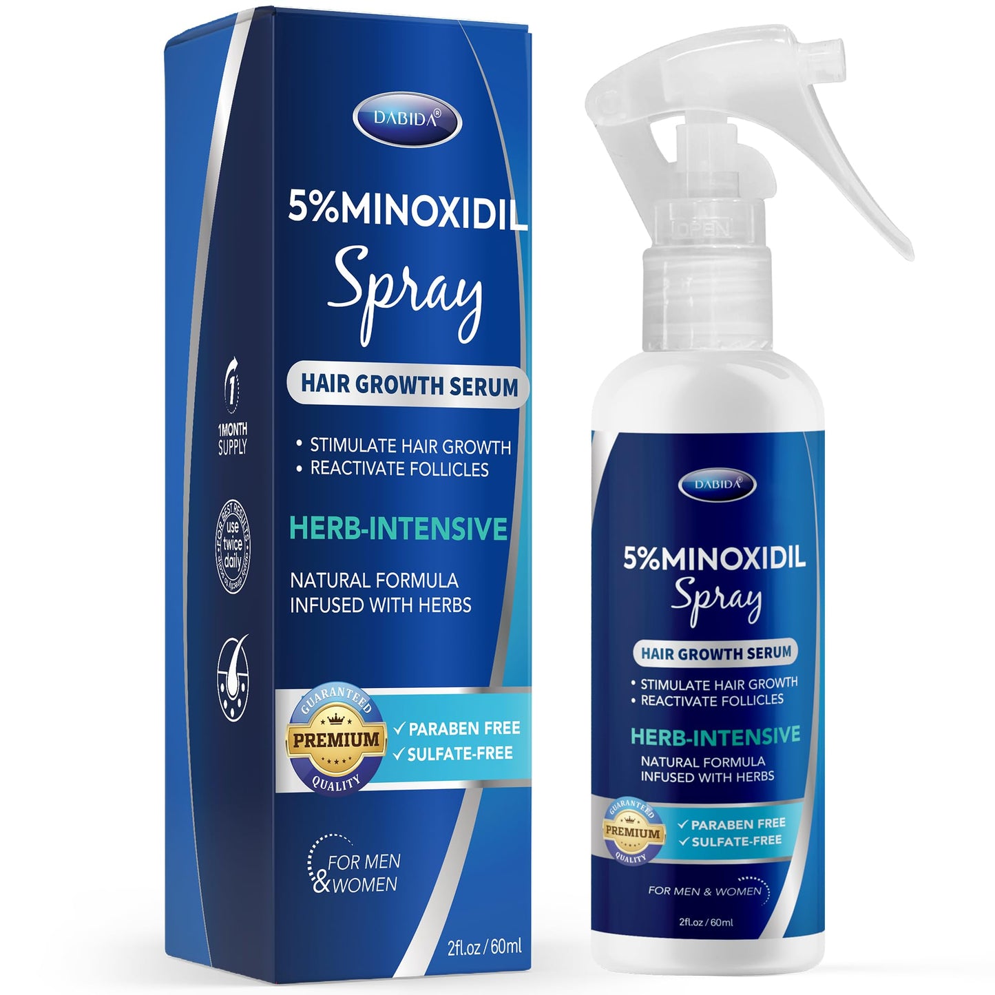 5% Minoxidil Hair Regrowth Spray : Minoxidil for Women Hair Growth Treatment, Minoxidil 5 percent for Men Beard Growth - 60ml