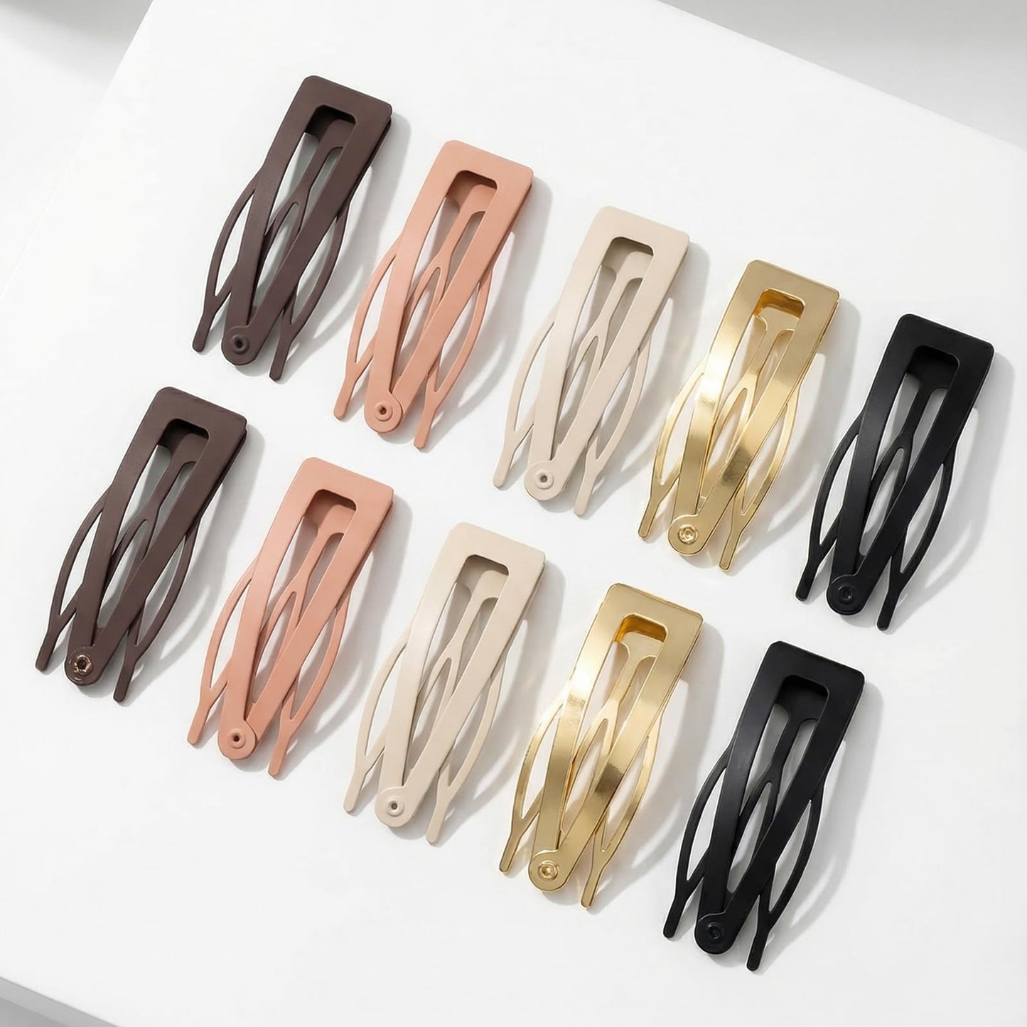10pcs Double Grip Metal Hair Clips Small Snap Barrettes For Women Styling Salon Accessories(Black, Gold, Beige, Brown)