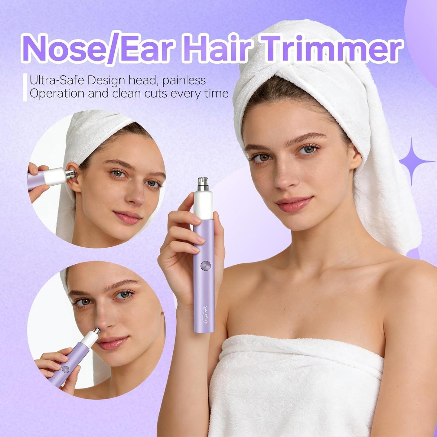SleekSnip Nose & Eyebrow Hair Trimmer for Women, Facial Hair Shaver Perfect for Face, Ear Nose and Eyebrows Rechargeable