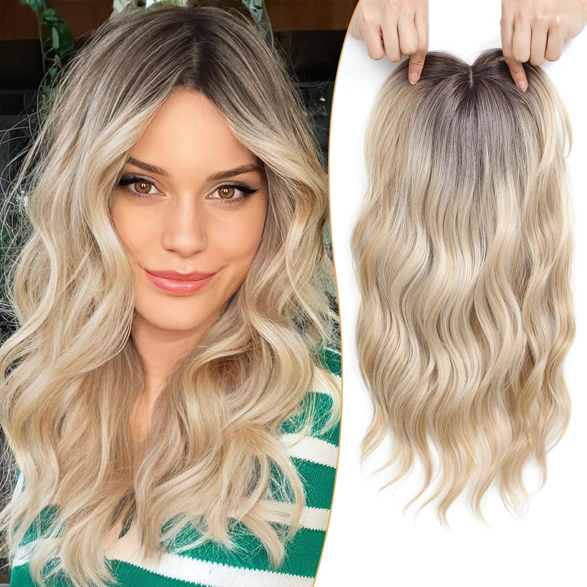 Hair Topper for Women - 16 Inch Natural-Looking Synthetic Hairpiece with Soft Volume & Secure Clips
