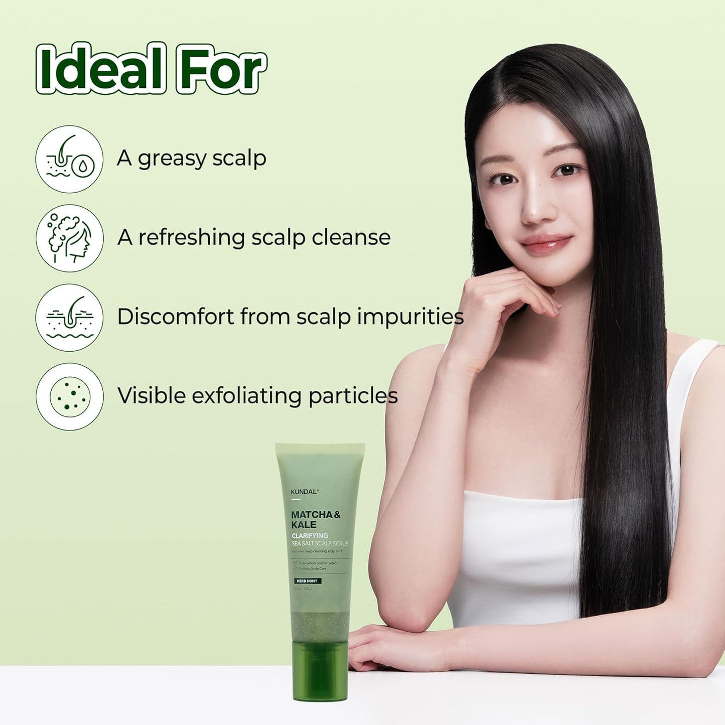 KUNDAL Matcha & Kale Scalp Scrub - Purifying Sea Salt Exfoliant | Herb Mint, 7.05 Oz - Balances Oil & Removes Impurities