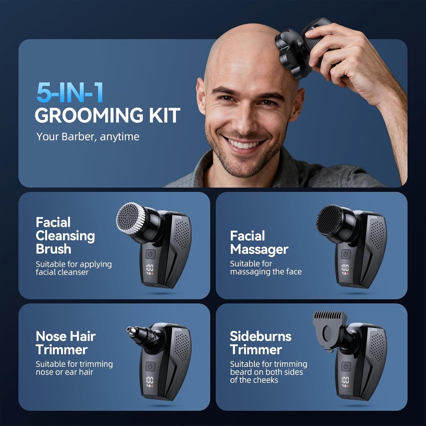 7D Electric Head Shaver for Bald Men - High-Speed 10000 RPM, LED Display & IPX7 Waterproof | Rechargeable Grooming Kit (Yellow)