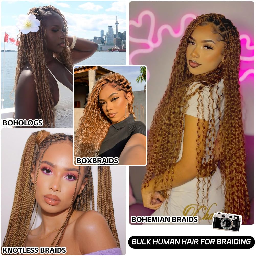 Boho Blonde Human Braiding Hair - 120g Curly Deep Wave | 14-Inch Bulk for Knotless Braids