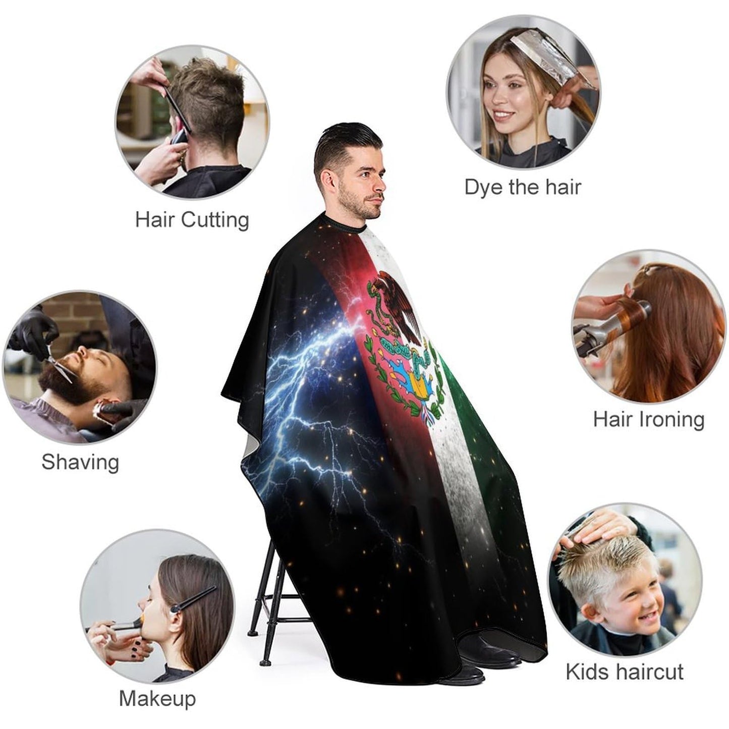 Professional Hairdressing Cape Large Unisex Barber Cape with Adjustable Closure Cool Lightnings Eagle Mexico Flag