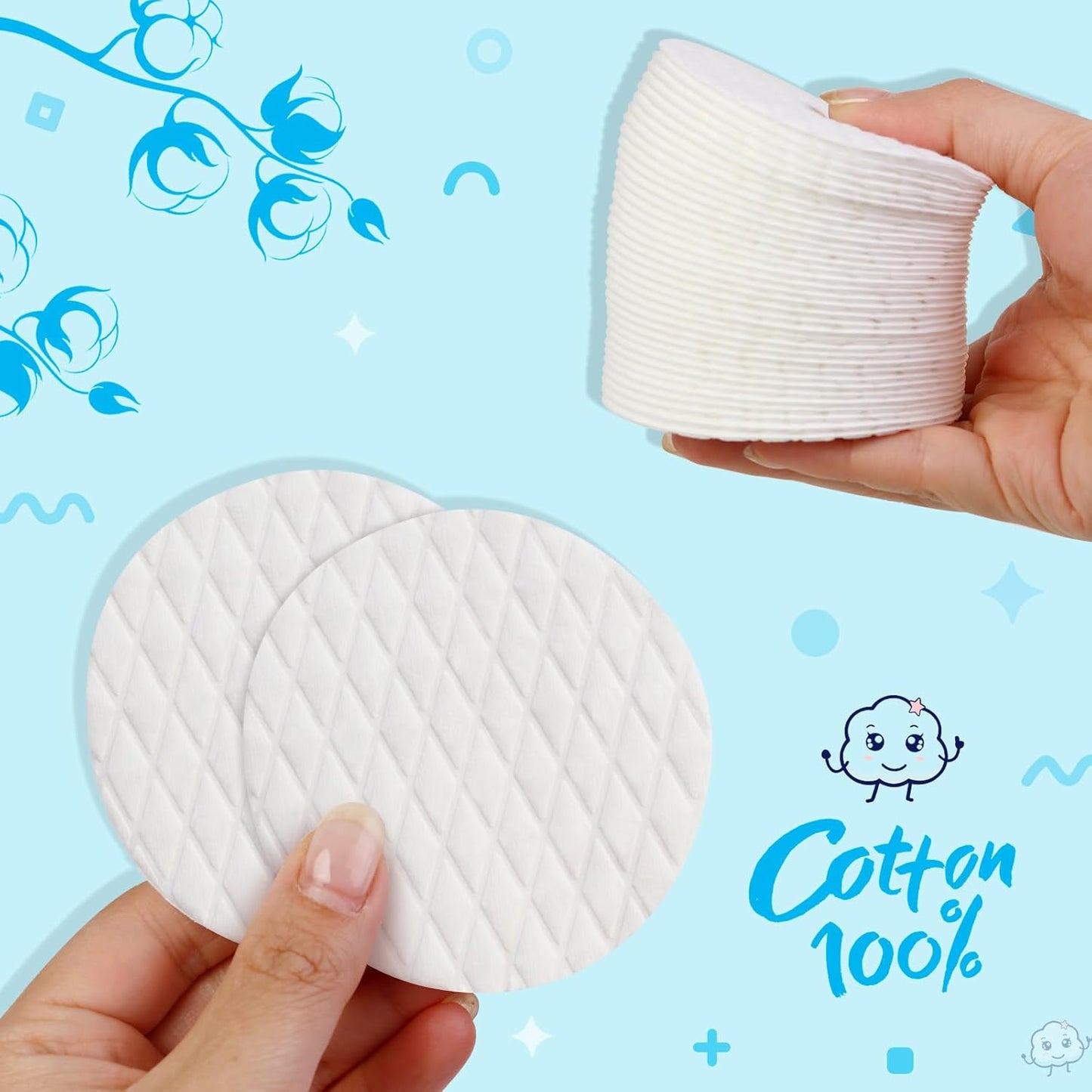 Premium Cotton Rounds - 120 Count Makeup Remover Pads | Soft, Lint-Free, 100% Cotton for Face & Nails