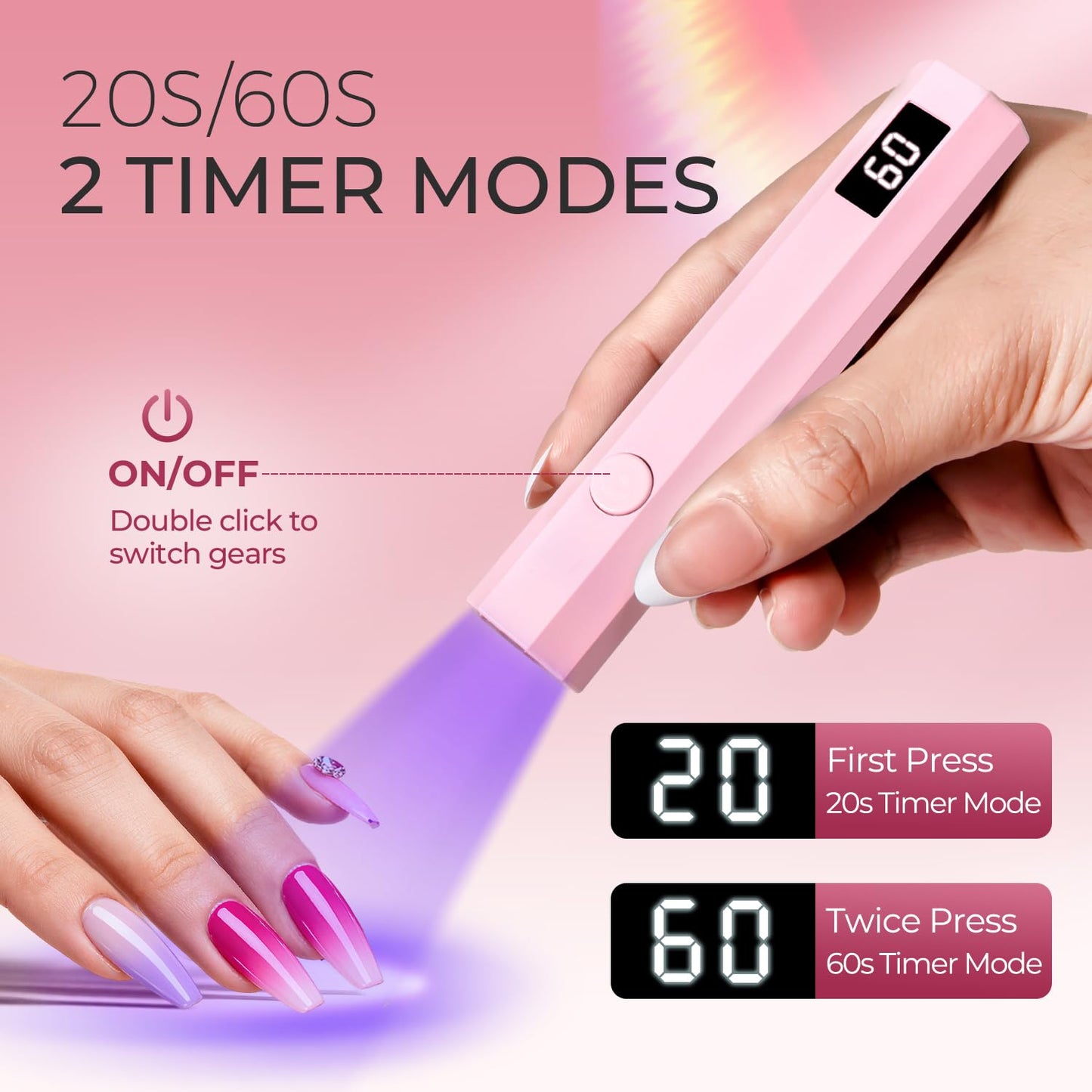 mlogiroa UV Nail Lamp with Stand Foldable, 360°Adjustable Rotation, Portable, Relax Hands,Pink Flash Cure Lamp for Gel Polish Home DIY Salon Women Painting Manicure