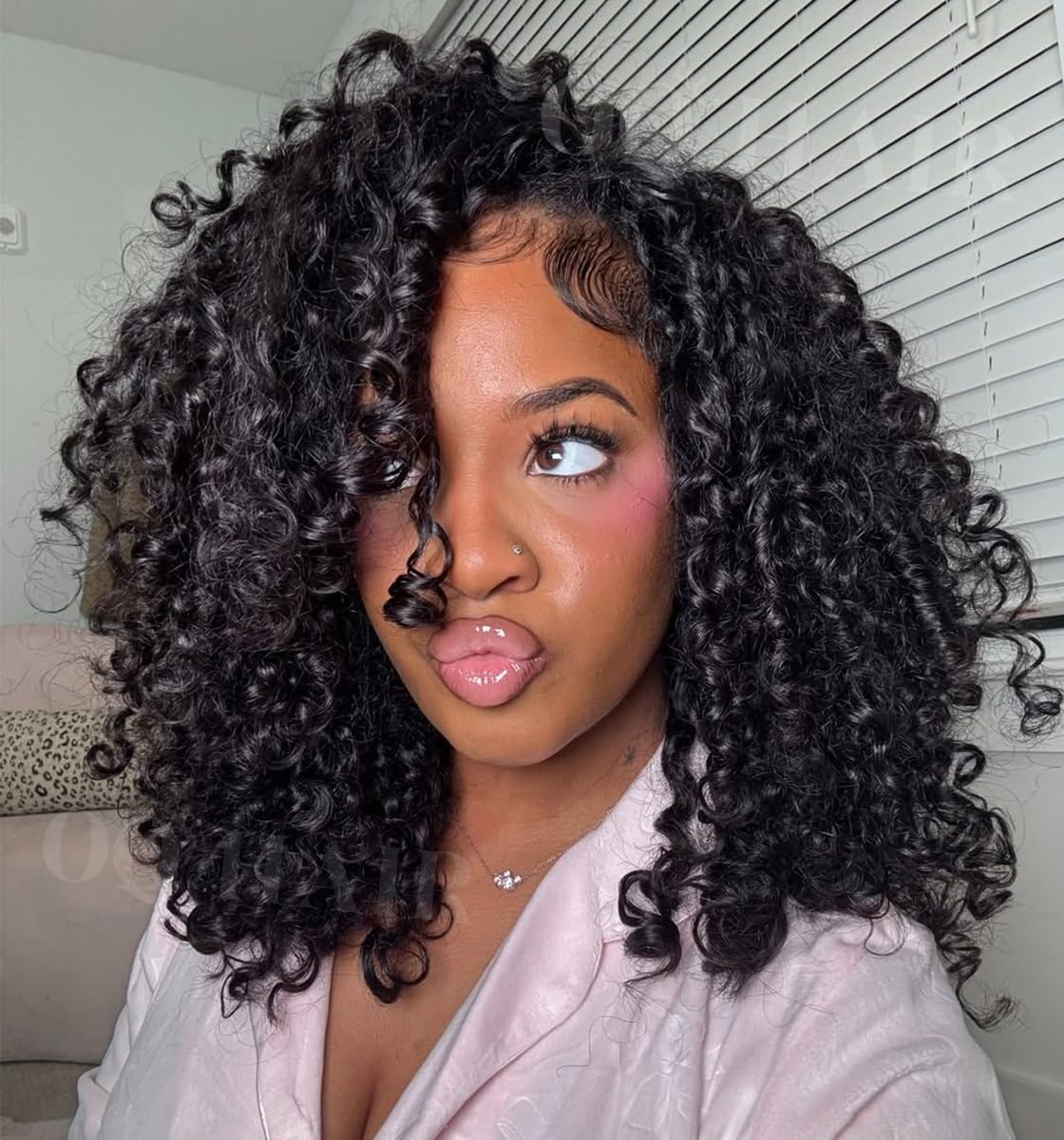 Burmese Curly Half Wig - 180% Density Human Hair | Beginner-Friendly 18 Inch Flip Over Headband Wig