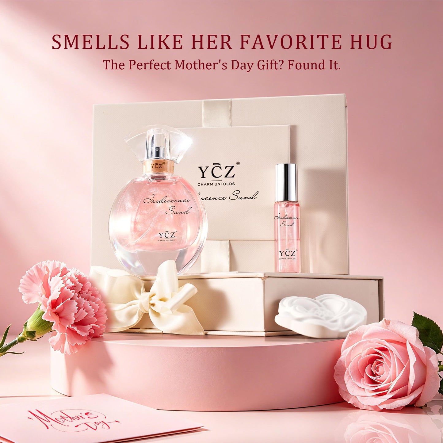 Ycz Golden Sands Women's Perfume Gift Set - 3-Piece Floral Oriental Fragrance with Grapefruit Rose Notes,50ml & 15ml Perfumes,Camellia Diffuser Stone,Elegant Gift Box,Long-Lasting Sillage Unique Gift
