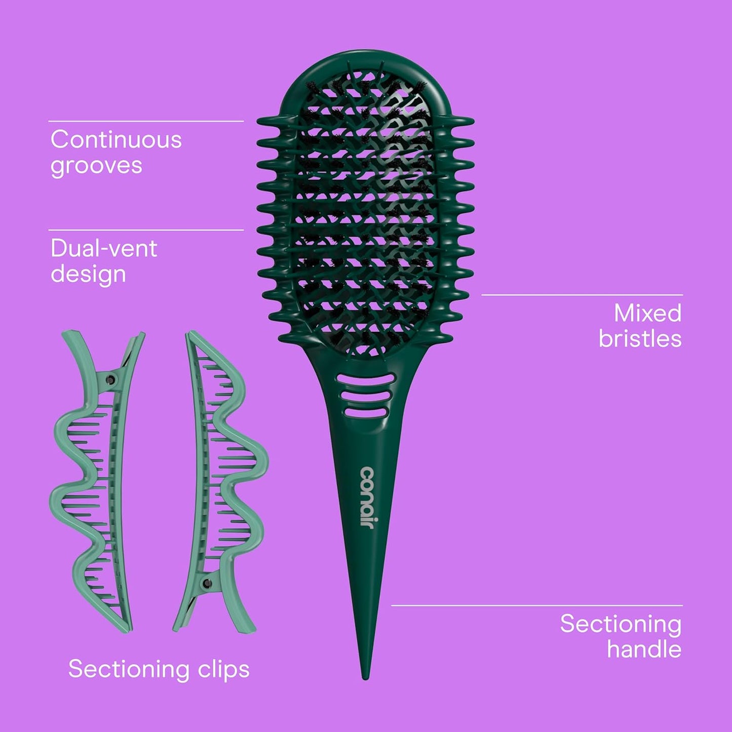 Conair Curl Define Pro Hair Brush - Frizz-Free Detangling & Curl Definition | Dual-Vent Design, Mixed Bristles