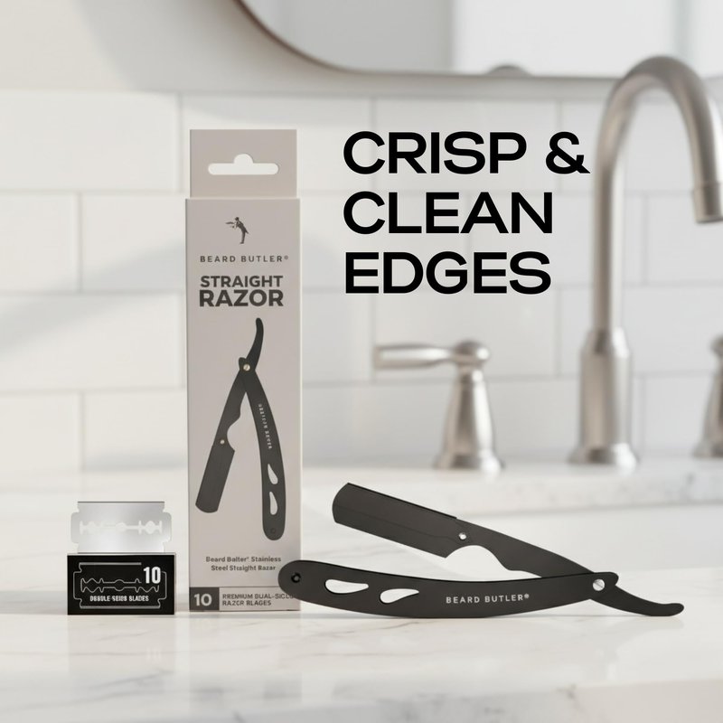 Beard Butler® 'The Original' Straight Razor for Men – Often Imitated, Never Matched – Professional Barber Razor Kit with 10 Replaceable Stainless Steel Blades – Beard Shaping Razor
