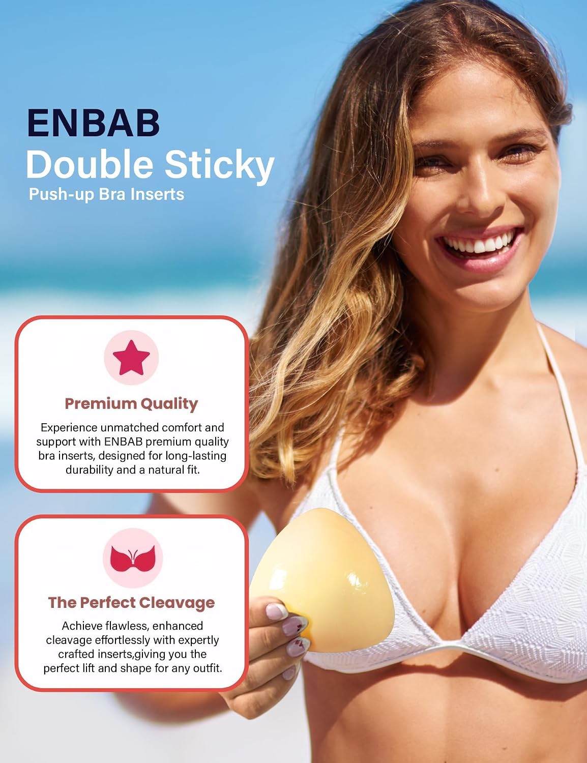 Invisible Push Up Bra Inserts & Nipple Covers - Double-Sided Sticky for Swimsuits, Sports Bras & Wedding Dresses