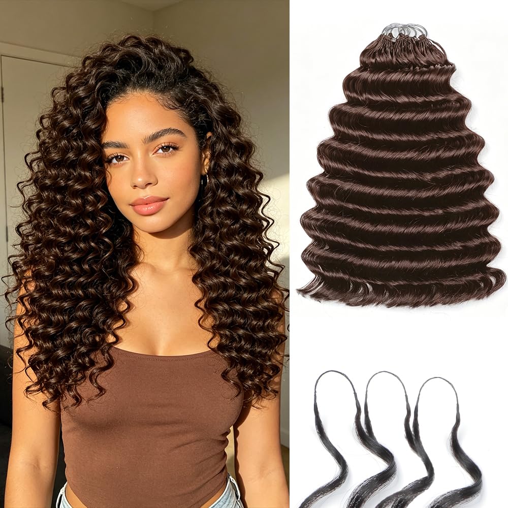 Human Crochet Hair - 24 Inch Deep Ocean Wave Curly Bundles | 150g Pre-Separated Feather Extensions, Natural Black