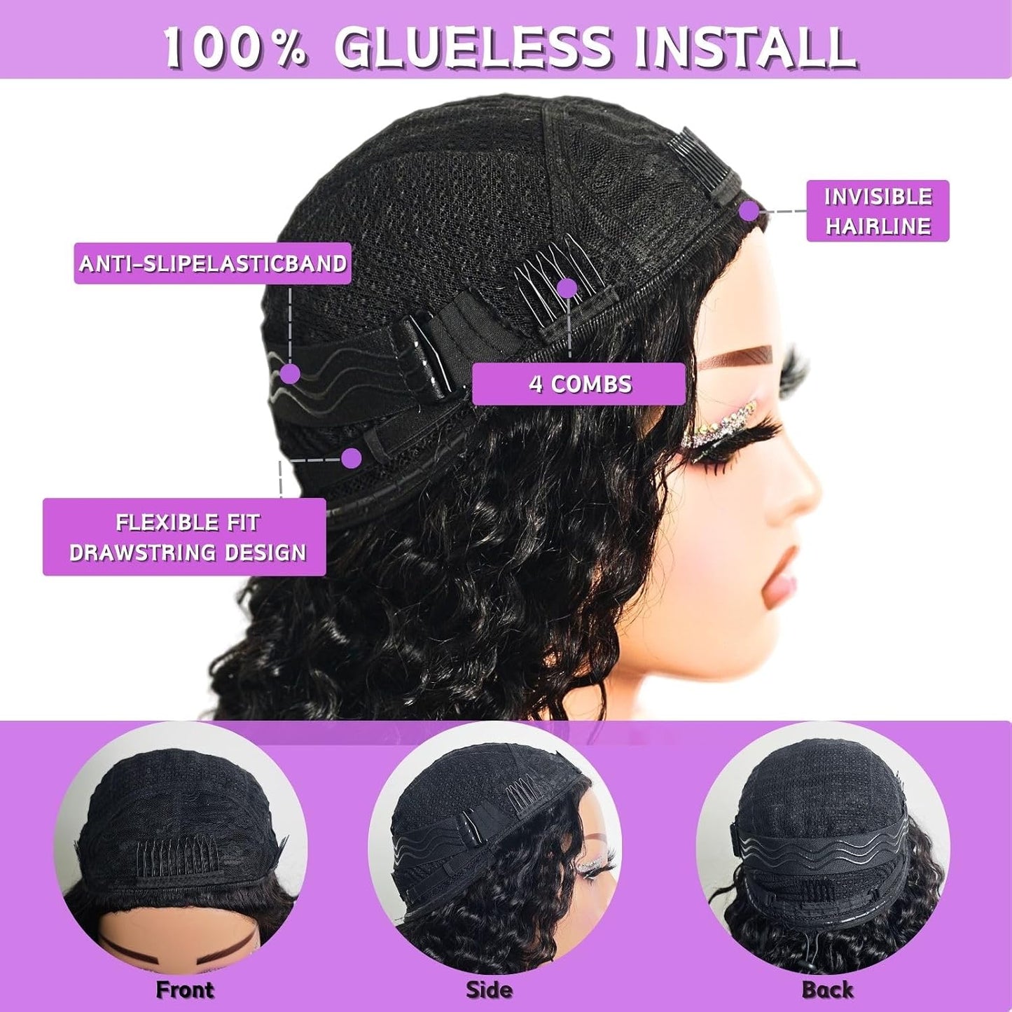 Burmese Curly Half Wig - 200% Density Human Hair | 14-Inch Glueless Flip Over for Black Women