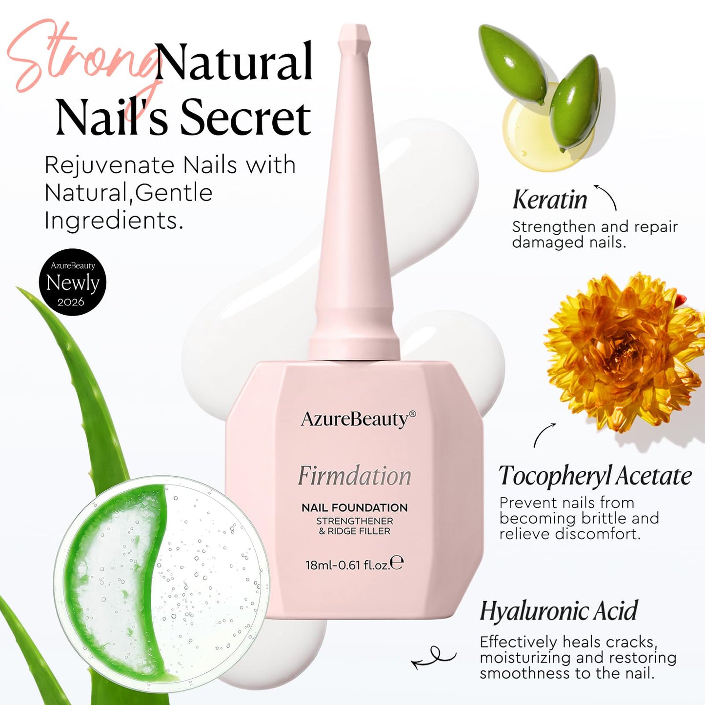 AzureBeauty 18ml Nail Strengthener and Growth, Milky White Nail Polish