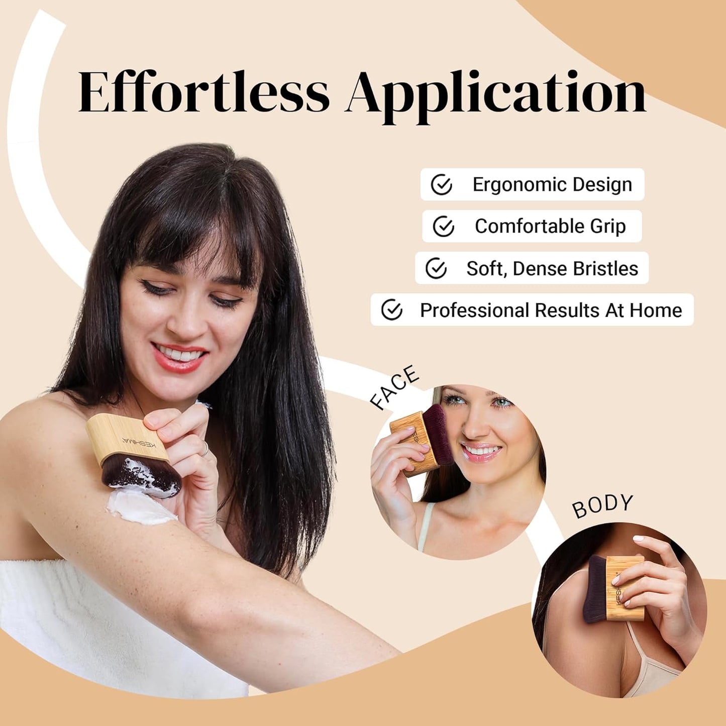 Keshima Self Tanner Brush - Large Kabuki Tan Applicator for Smooth, Even Coverage | Face & Body