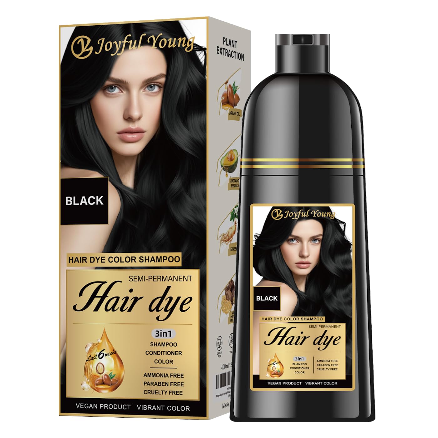 Joyful Young Hair Dye Shampoo - 3-in-1 Ash Brown Semi-Permanent Color Depositing Shampoo for Gray Hair | Vegan & Ammonia-Free