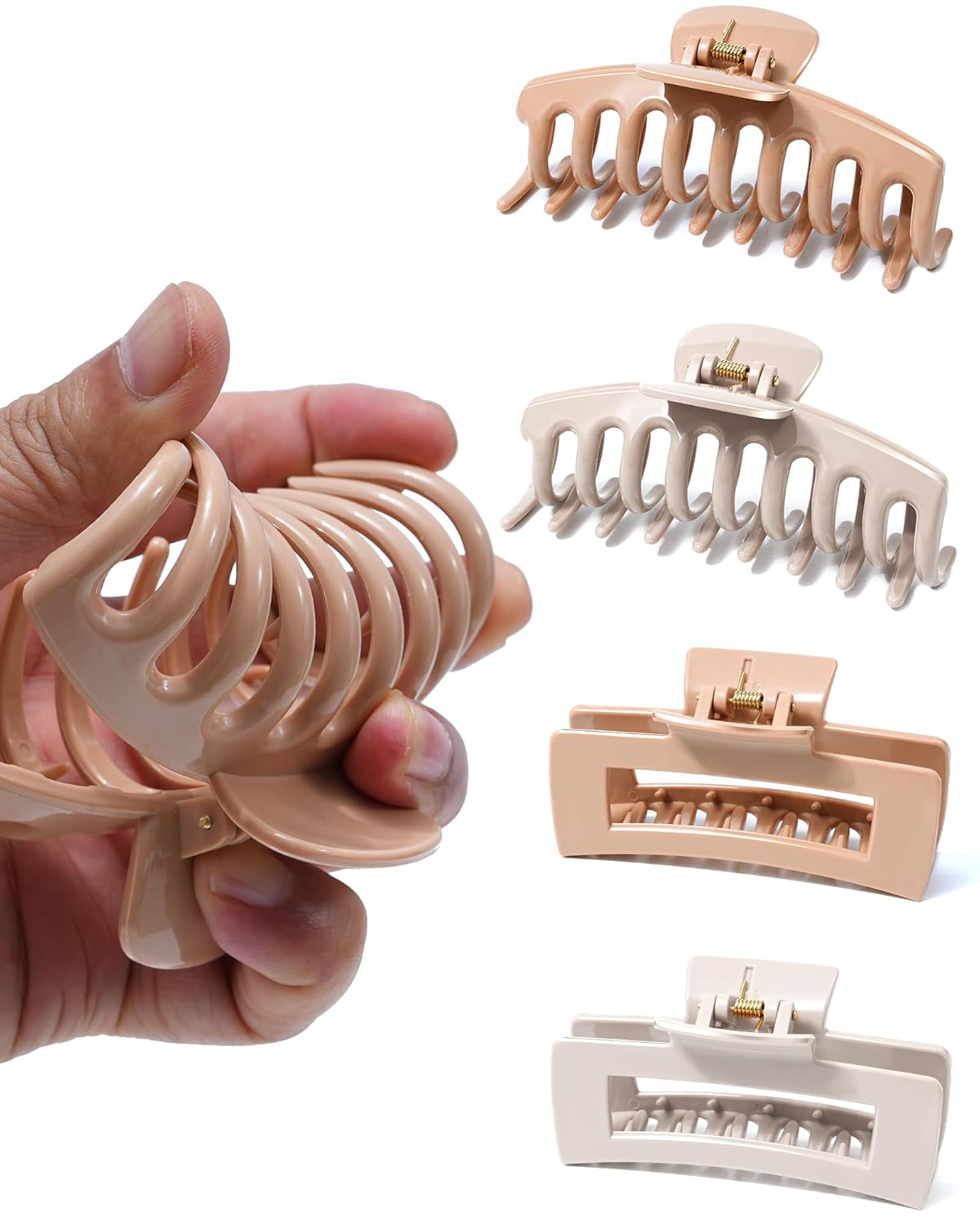 Silicone Hair Claw Clips - 4 Pack Flexible Nonslip Design | Soft Grip for Thin & Thick Hair (Dark Khaki, Light Khaki)
