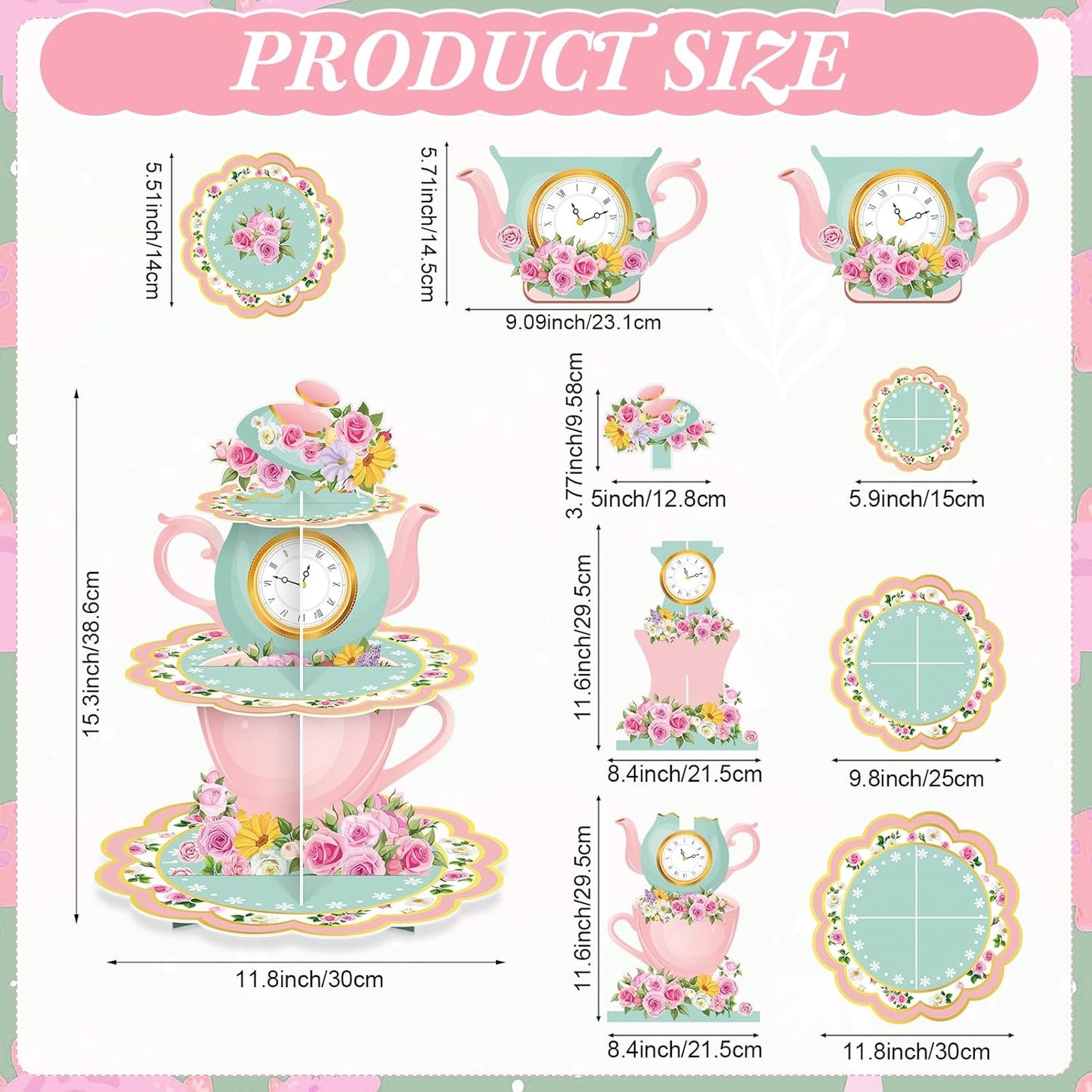 Floral Tea Cupcake Stand Set - Elegant Dessert Holder for Parties | 2 Pcs, Perfect for Birthdays & Baby Showers