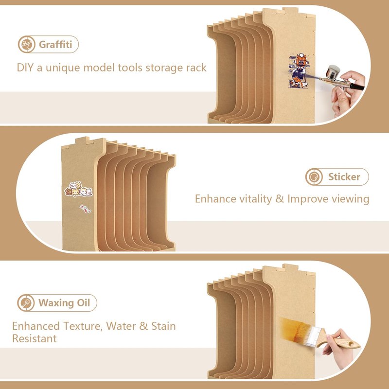 Bucasso Parts Shelf for Gundam, DIY Model Making Accessories, MDF Material, Wooden Runner Stand for Hobby Model Making Parts, GK7