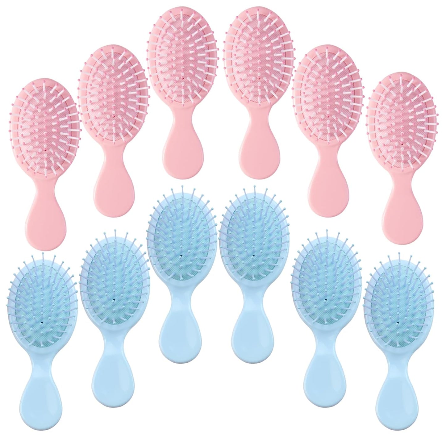 Mini Hair Brush Set - 12 Pcs Travel Detangling Brushes for All Hair Types | Pink & Blue