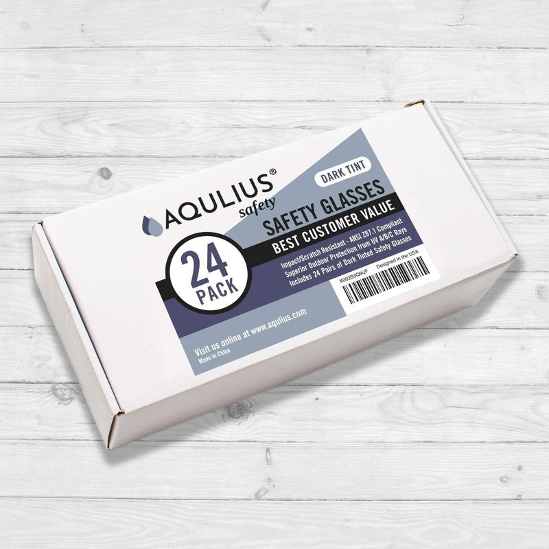 Aqulius Tinted Safety Glasses for Men & Women - 24-Pack, Dark, Tactical - ANSI Z87+ Impact Resistant & UV Protection - Safety Sunglasses for Construction