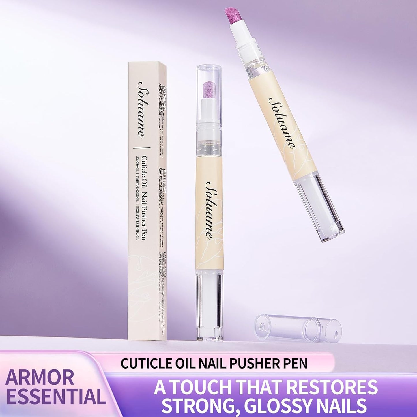 Ceramic Cuticle Oil Pusher Pen - Dual-Action Nail Nourishing Oil | Exfoliates & Moisturizes Hangnails, 2ml