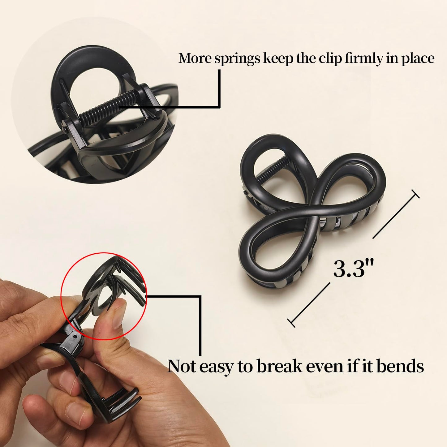 Markuii 3.3 Inch Hair Claw Clips, Unbreakable No Slip Matte Neutral Claw Clip for Women's Thin & Medium Thick Fine Hair, 3 Pack