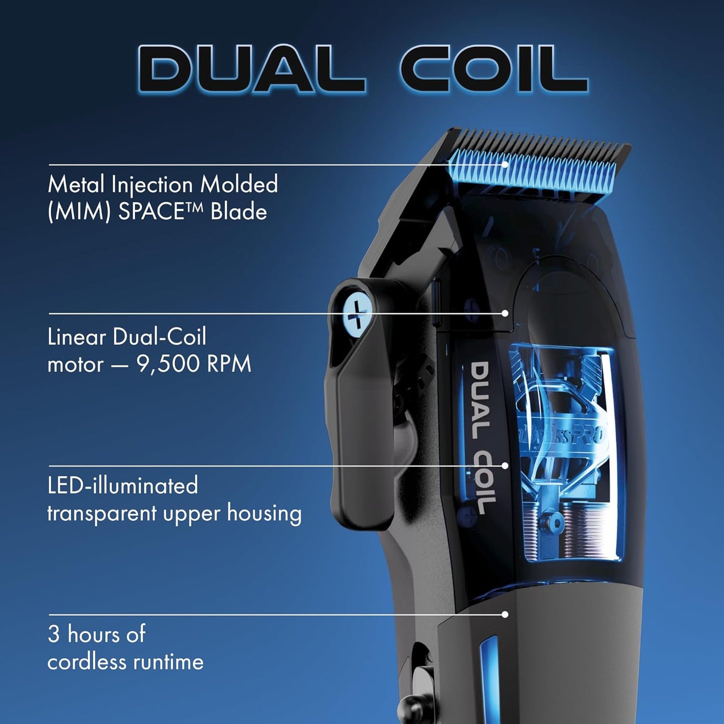 BaBylissPRO Dual Coil Clipper - Professional Cordless Hair Clipper with All-Metal Housing & Precision Cutting Performance