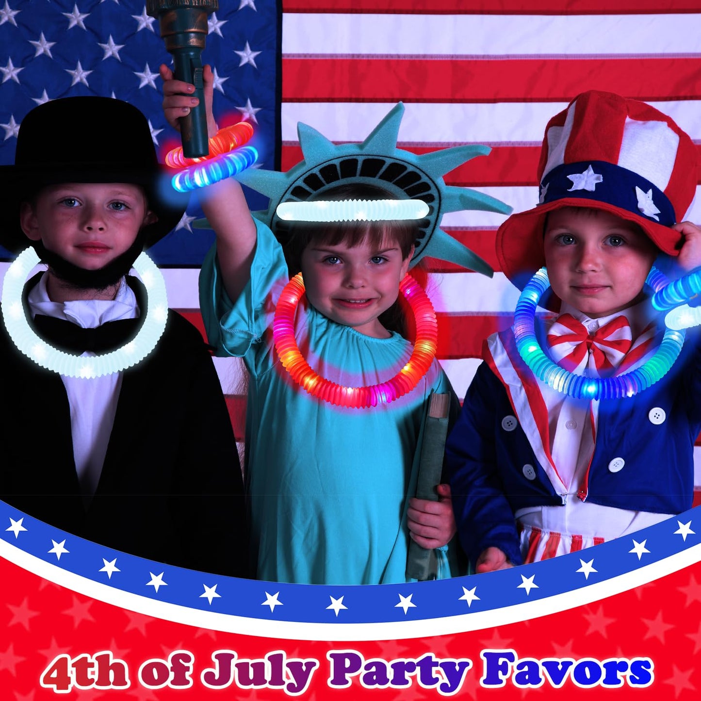 4th Fourth of July Kids Glow Sticks Toys Gifts 6 PCS,Red White Blue Party Favors Supplies,Light Up Bracelets Necklaces Accessories for Toddlers,Patriotic Goodie Treats Decor for Independence Day