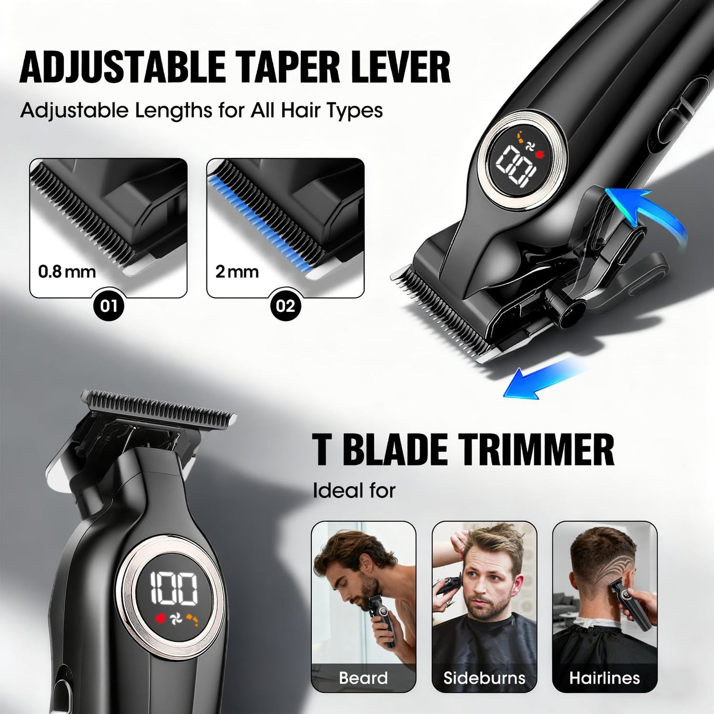 Zesuti Professional Hair Clippers for Men,Cordless Barber Clippers and Trimmers Set with LED Display, Rechargeable Mens Electric Beard Trimmer,Self Haircut Fade Kit & Clipper Oil