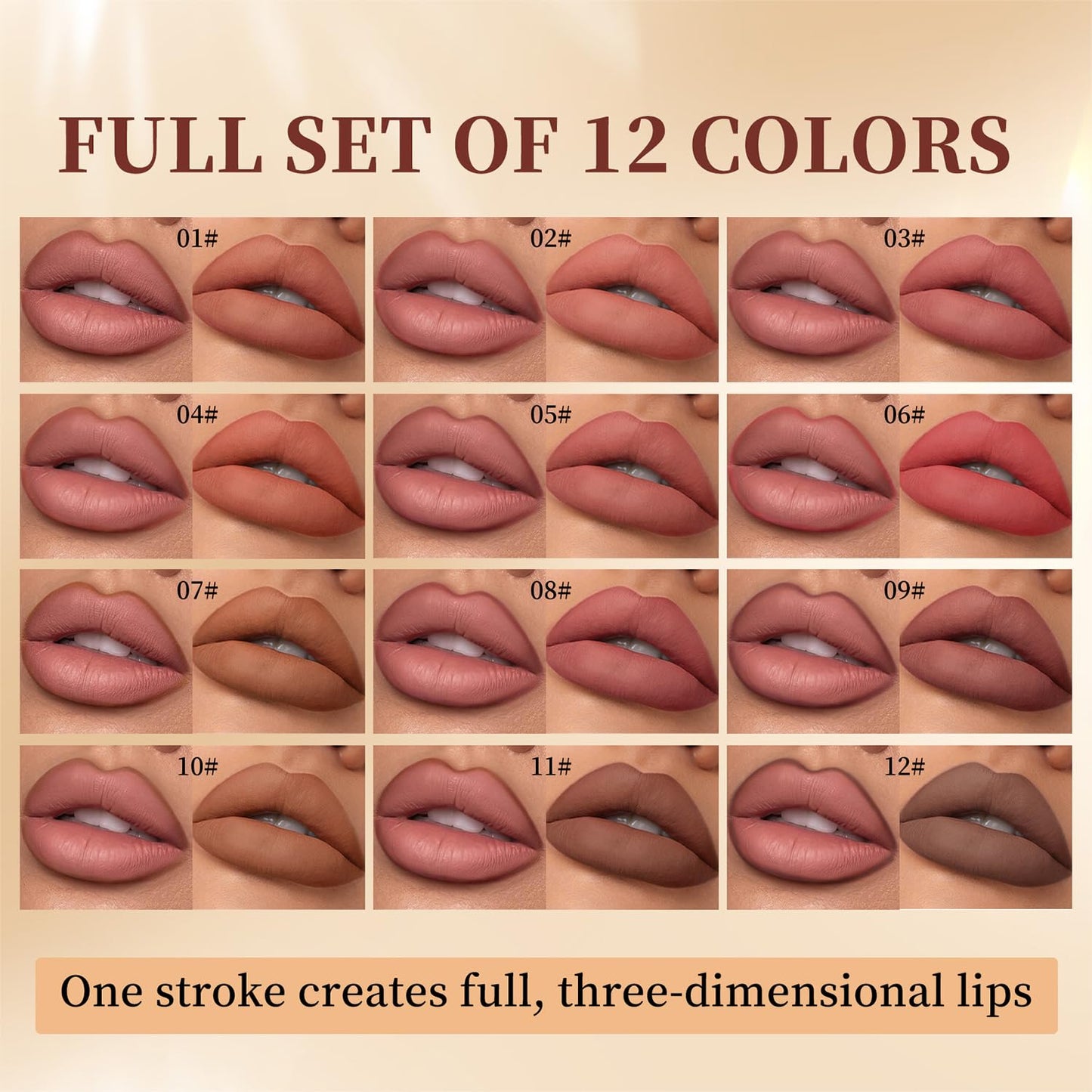 Matte Brown Lip Liner Pencil Set - 12PCS | Smooth, Long-Lasting Waterproof Lip Makeup & Eyeliner Kit