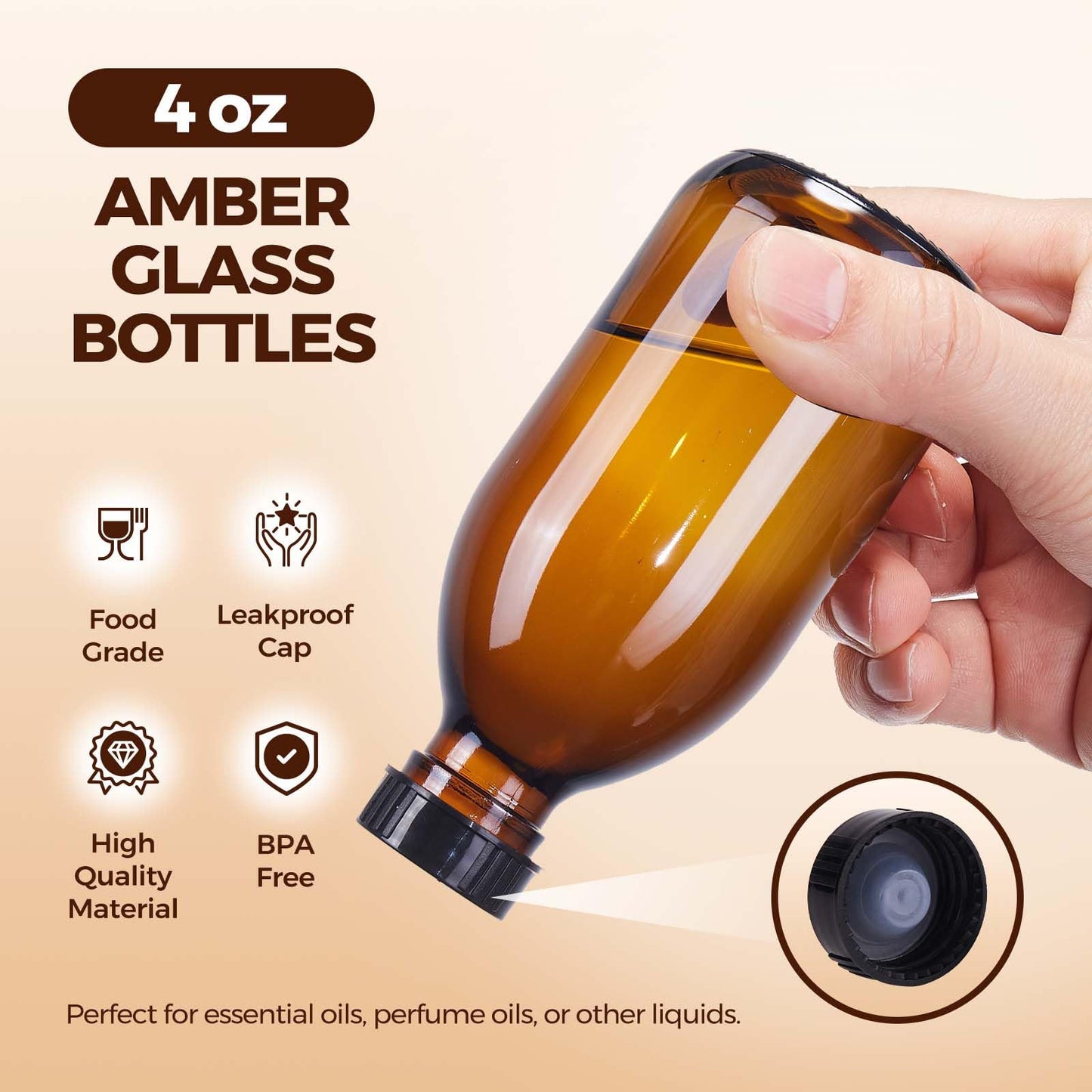 Elumeiro 12 Pack 4 oz Vanilla Extract Bottles, Amber Boston Glass Bottle with Cap Empty Brown Glass Bottles for Homemade Vanilla Extract, Essential Oils, Juice, Potion, Syrup, Liquids, Christmas Gift