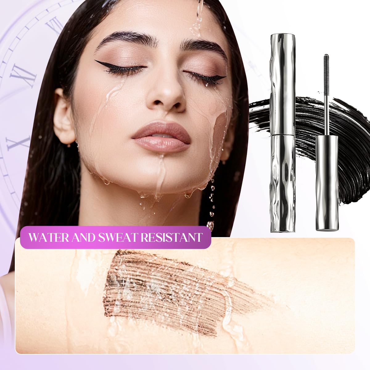 3D Curling Eyelash Iron Mascara, Ultra-Fine Lengthening Waterproof Quick-Dry Metal Wand Mascara Tubing, Washable, Long-lasting, Smudge Proof & No Flaking (Black)