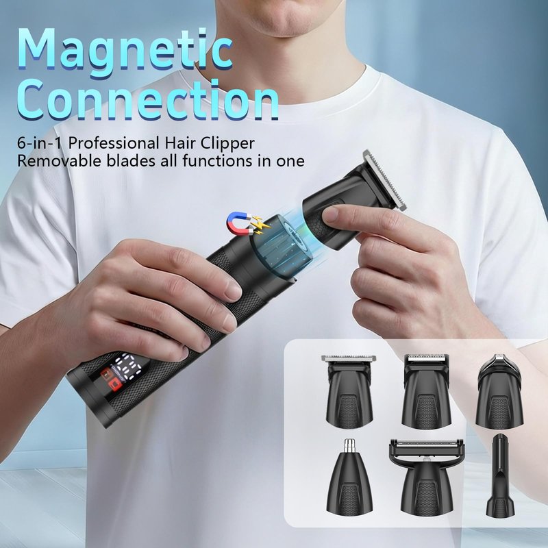 Manscape Body & Beard Trimmer for Men, 6-in-1 Electric Razor Grooming Kit Men's Gift, Nose Hair Trimmer, Ball Pubic Groin Shaver No Nick, Waterproof, LED Display, Rechargeable, Type-C Dock Charging