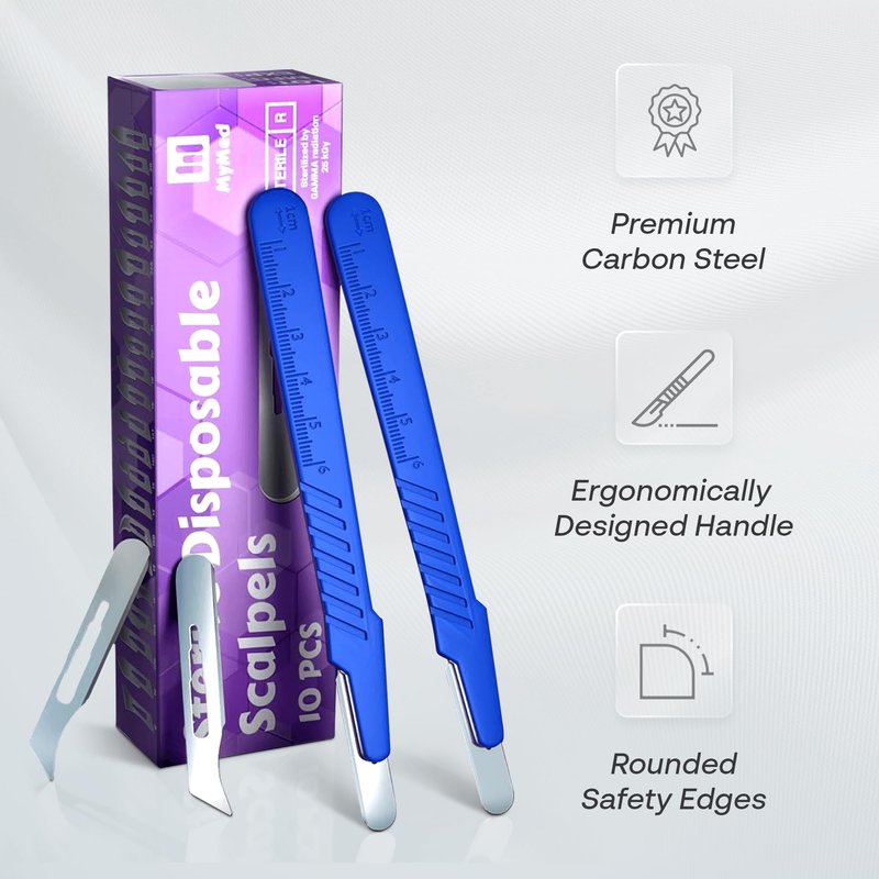 MyMed Disposable 10r Blades Dermaplaning Scalpels - Pack of 10 Dermaplane Razors for Women Face, Scalpel Blades, Sterile
