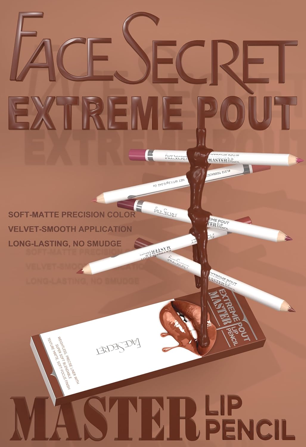Matte Lip Liner Pencil Set - 5PCS Waterproof & Smudge-Proof | Warm Brick Red & Cocoa Brown Shades