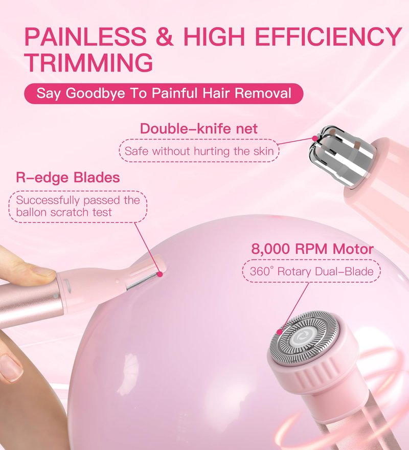 Nose Hair Trimmer for Women 3in1 Facial Hair Removal Trimmers- Rechargeable, Waterproof, Portable with Travel Bag- Trims Nose, Ear, Eyebrow, Peach-Fuzz, Lips, Chin Face Hair Remover (Rose Pink)