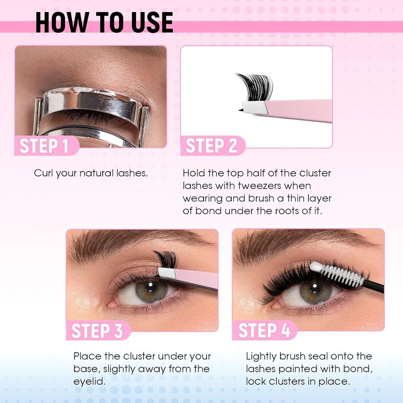 Lash Clusters Kit - 100D D Curl Eyelash Extensions with Waterproof Bond & Tweezers | Fluffy Soft 10-18mm