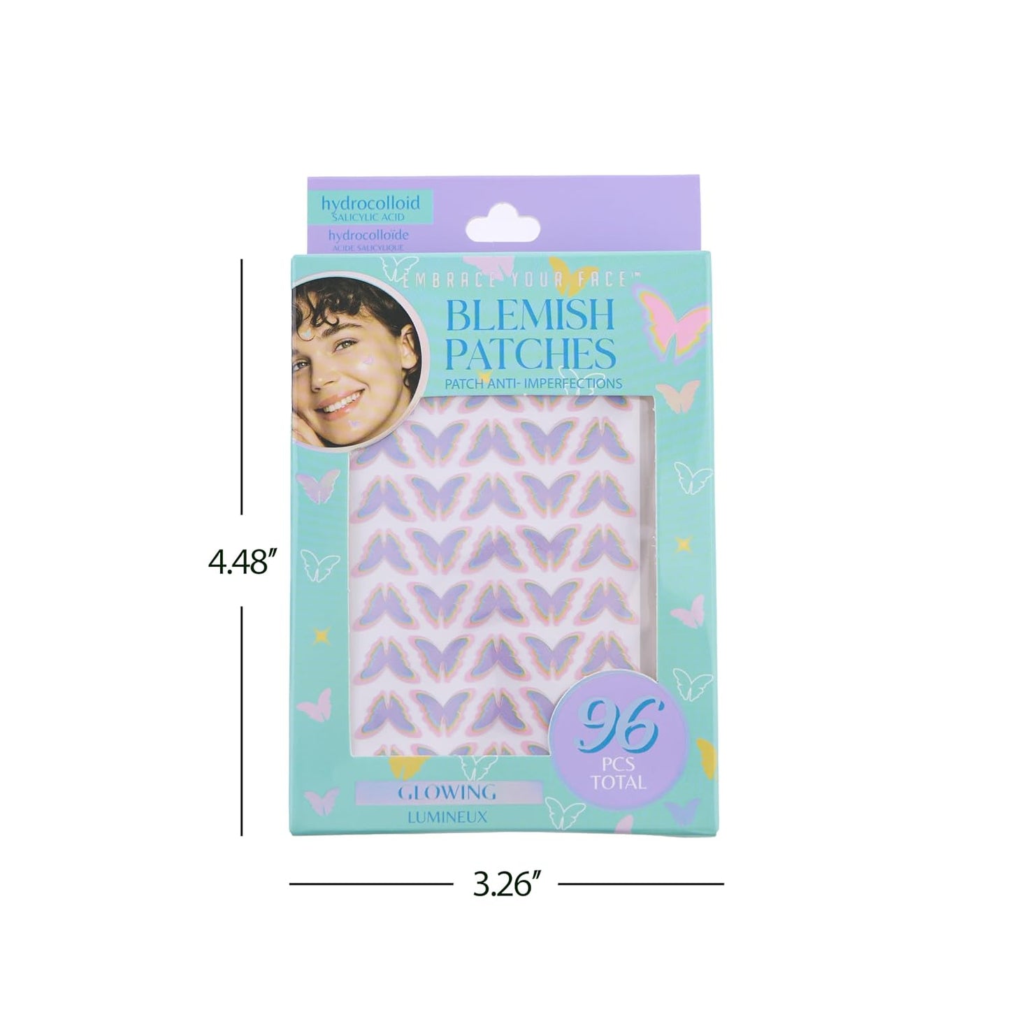 Hydrocolloid Pimple Patches - 96pc Blemish Patch Set with Salicylic Acid | Cute Butterfly Designs in Pink, Purple & Teal for Kids & Teens