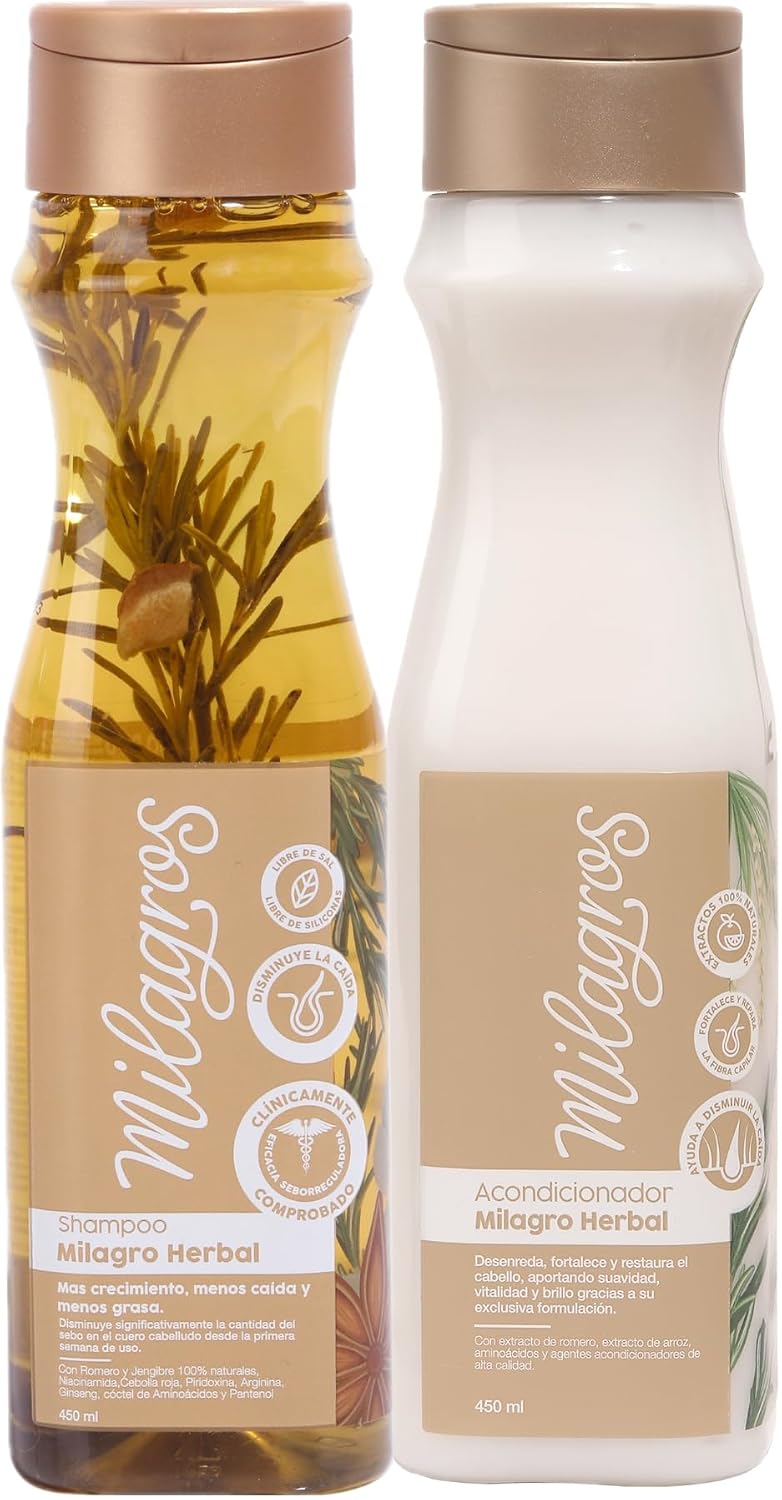 Milagro Herbal Shampoo & Conditioner Set - 100% Natural Colombian Hair Care for Growth & Repair | Pack of 2