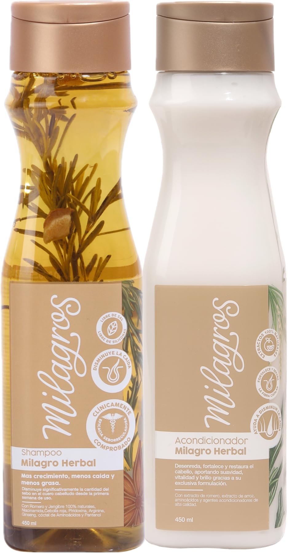 NEW Kit of Milagro Herbal pack of 2 Shampoo y Acondicionador Herbal 100% Original Colombian Hair Care Products for Natural Growth, Strengthening, and Repair, Natural