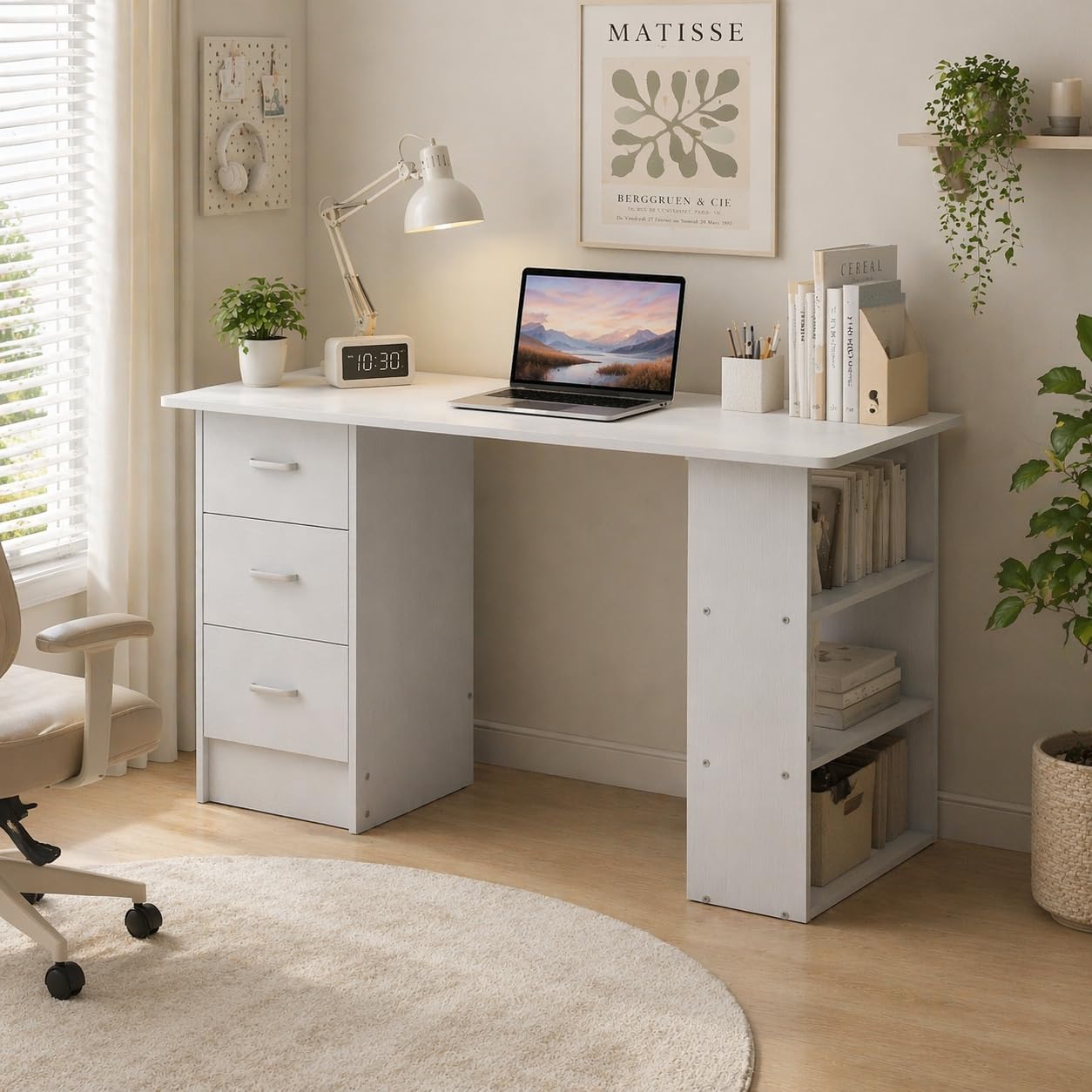Nail Desk - Modern Manicure Table with Drawers & Shelves | White Beauty Workstation for Home Salon
