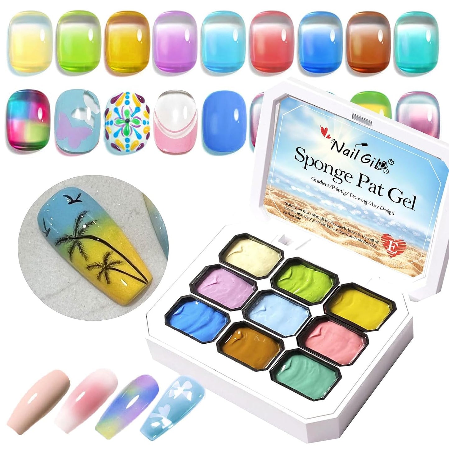 Pat Pat Gel Ombre Nail Art Palette - 12 Colors Gradient Sponge Painting Set for Salon Manicure