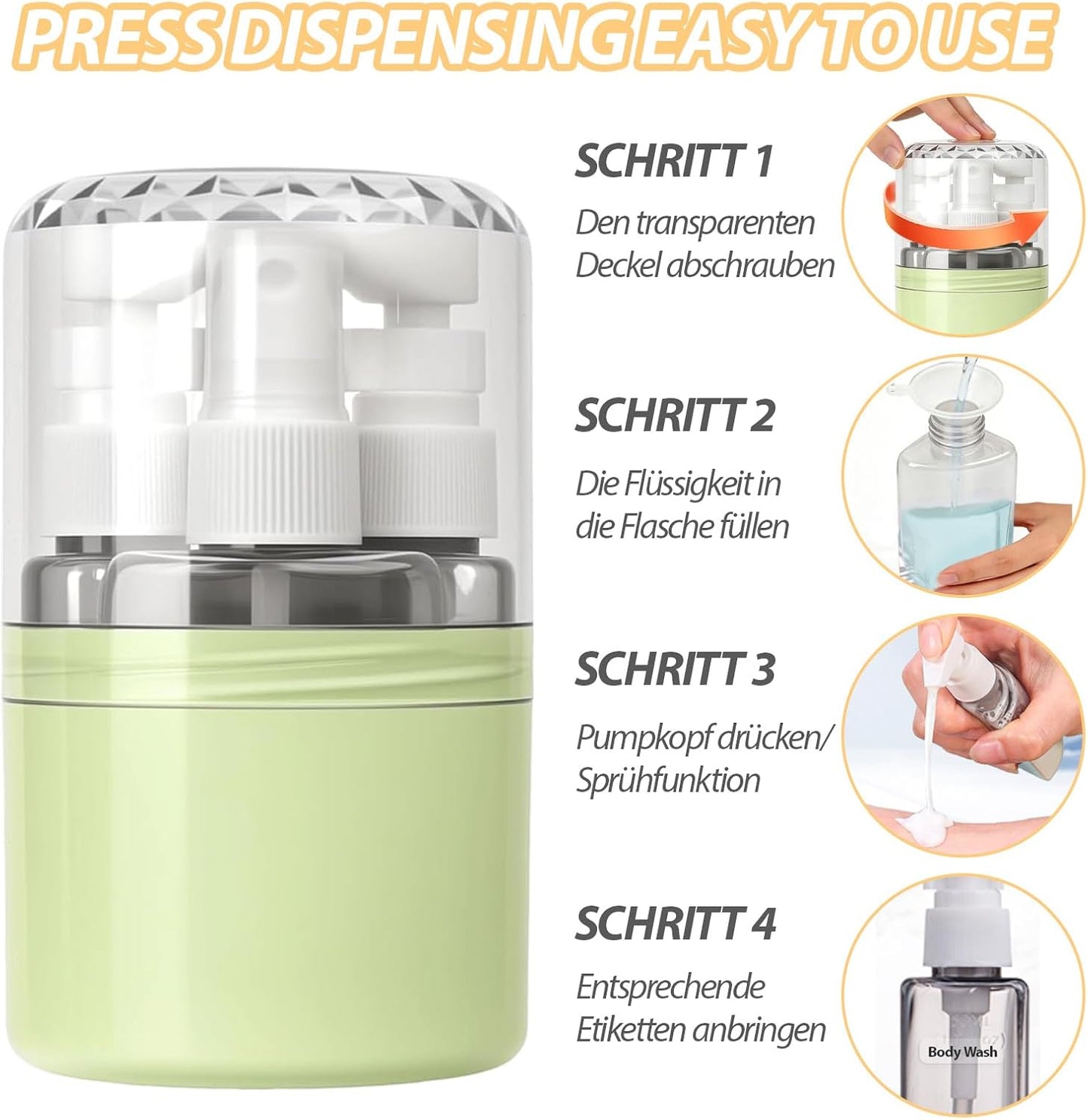 Travel Dispenser Bottle Set - 4 In 1 Refillable No Spill Design | Compact & Space Saving for Vacation or Business Trip (Pink)