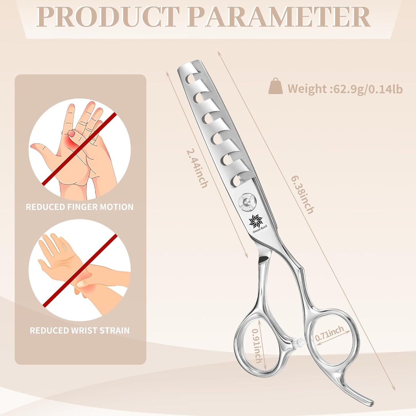 Dream Reach Professional Hair Cutting Scissors - 6 Inch Japanese 440C Steel Thinning Shear for Salon & Home Use