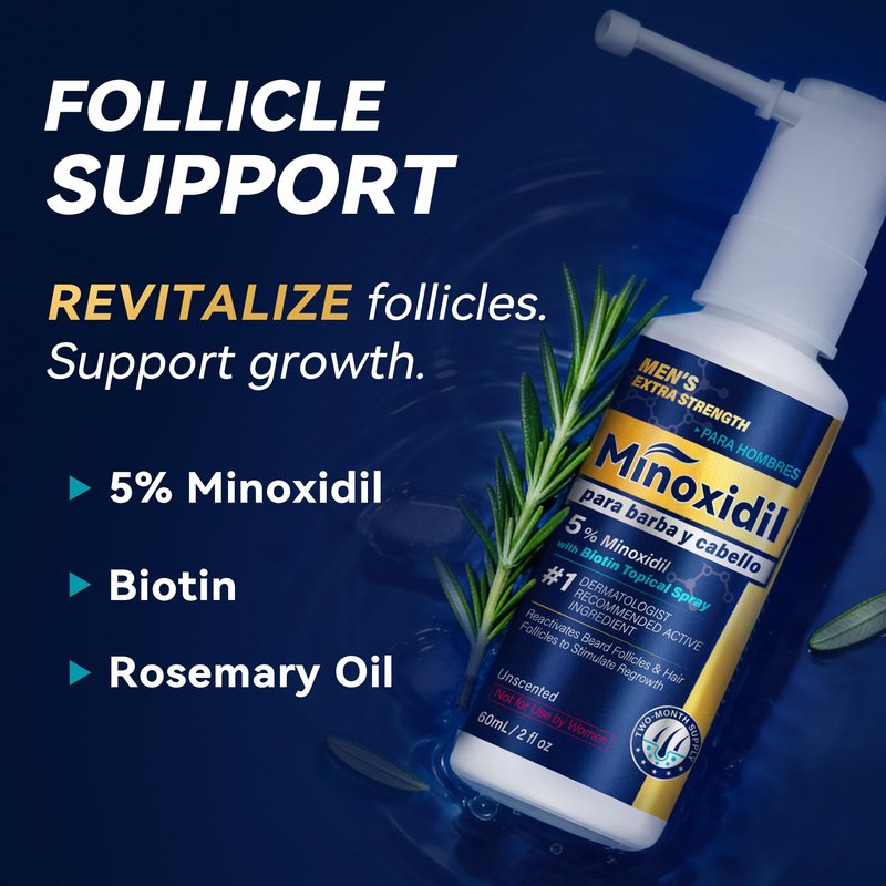 Minoxidil for Men Beard Growth Serum: Extra Strength 5% Minoxidil Spray for Men Beard and Hair Regrowth Treatments
